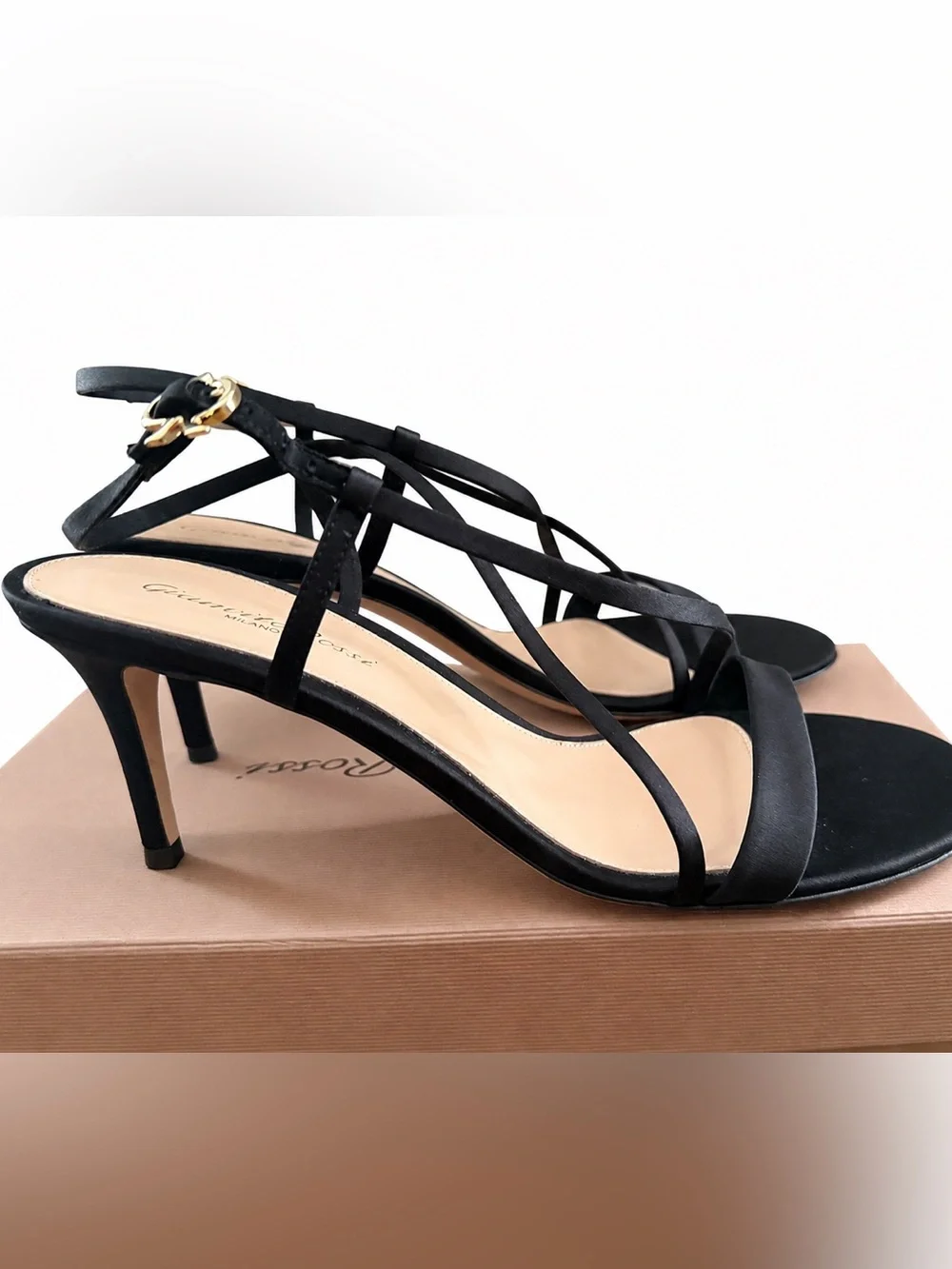Gianvito Rossi Larisse 70 Black Satin Strappy Sandals Heels  $895 NEW 39.5
